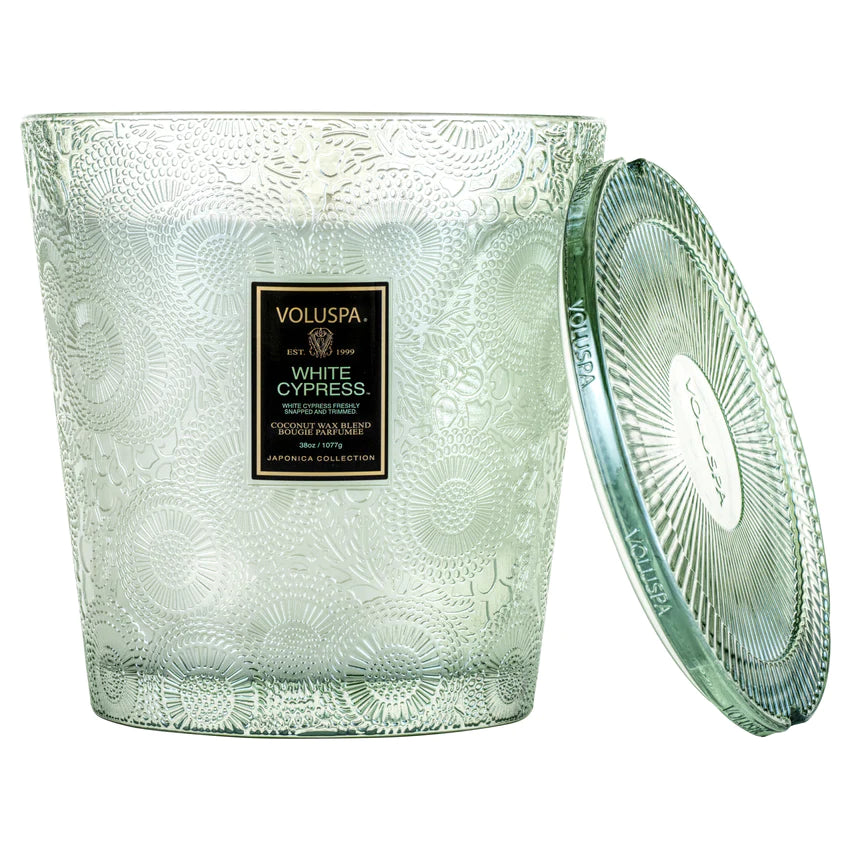 VOLUSPA WHITE CYPRESS 3 WICK HEARTH CANDLE